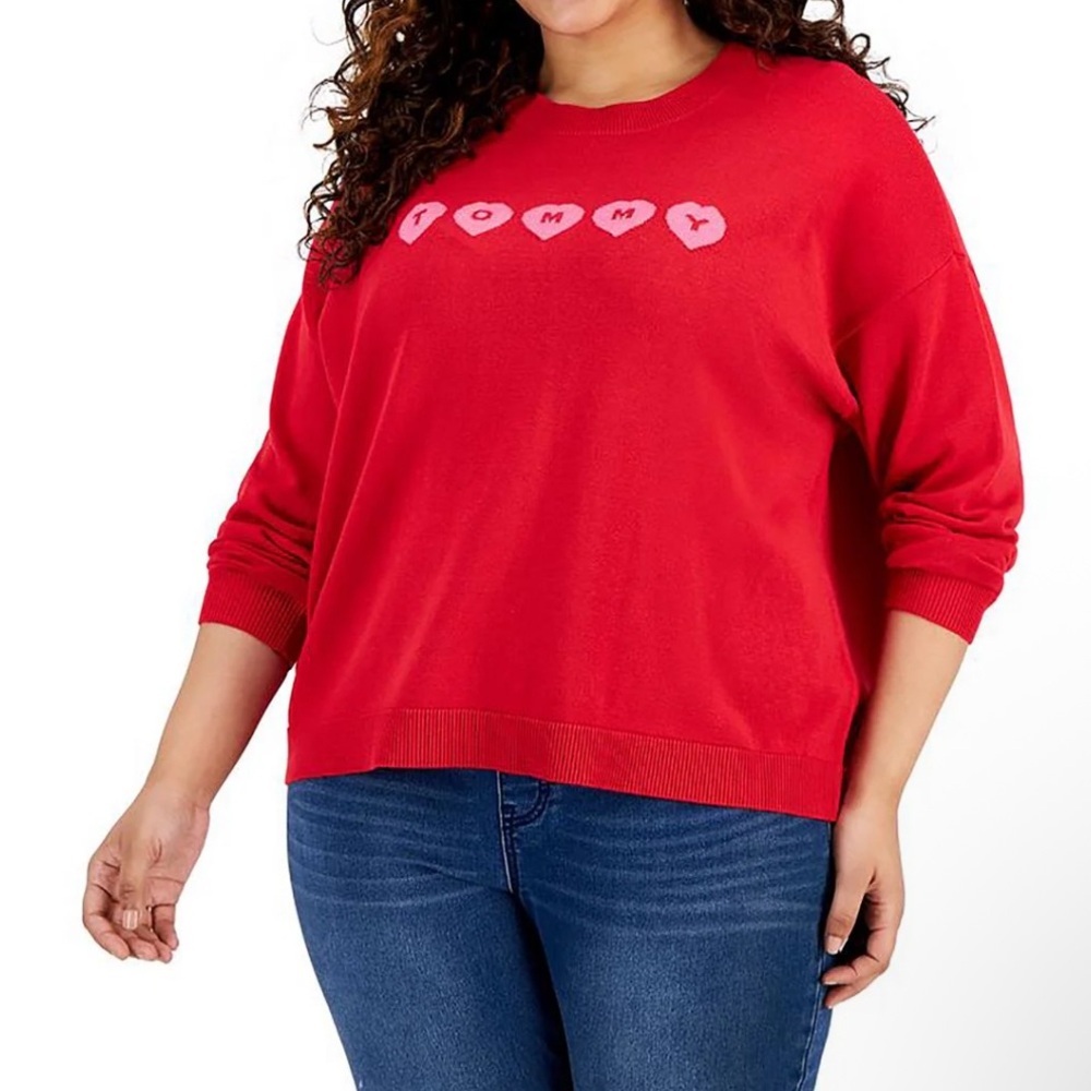 Tommy Hilfiger Red Sweater with Pink Heart Accents